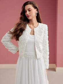MOTF PREMIUM ROMANTIC 3D FLORAL TEXTURED JACKET,SPRING/SUMMER - White - View 2