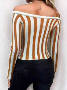 Zolique Women's Knitted Long Sleeve Off Shoulder Sweater, Sexy, Slim Fit, Friends Gathering, Casual, Comfortable, Basic Travel Party, Autumn And Winter Fall - Apricot - View 2
