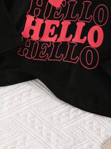 Set de 3 camisetas de manga larga con cuello redondo para bebé niña, con estampados de corazones y letras en varios colores, de uso casual y polivalente para primavera/otoño - Multicolor - Ver 8
