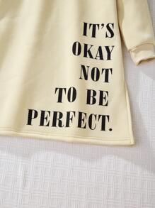 1 件 Tween Girl 保暖内衬连帽运动衫，带大字母图案，保暖秋冬装 - 杏色 - 查看 4