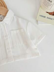 SHEIN LMoss Kids Cute Baby Girls White Short Sleeve Shirt, Versatile For Summer - White - View 4