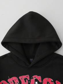 ROMWE MEN Street Life Sudadera suelta con capucha con estampado de letras y labios para hombres, otoño/invierno