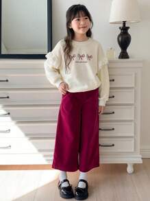 DAZY Sudadera de punto con cuello redondo y estampado para niña preadolescente, para otoño - Beis - Ver 5