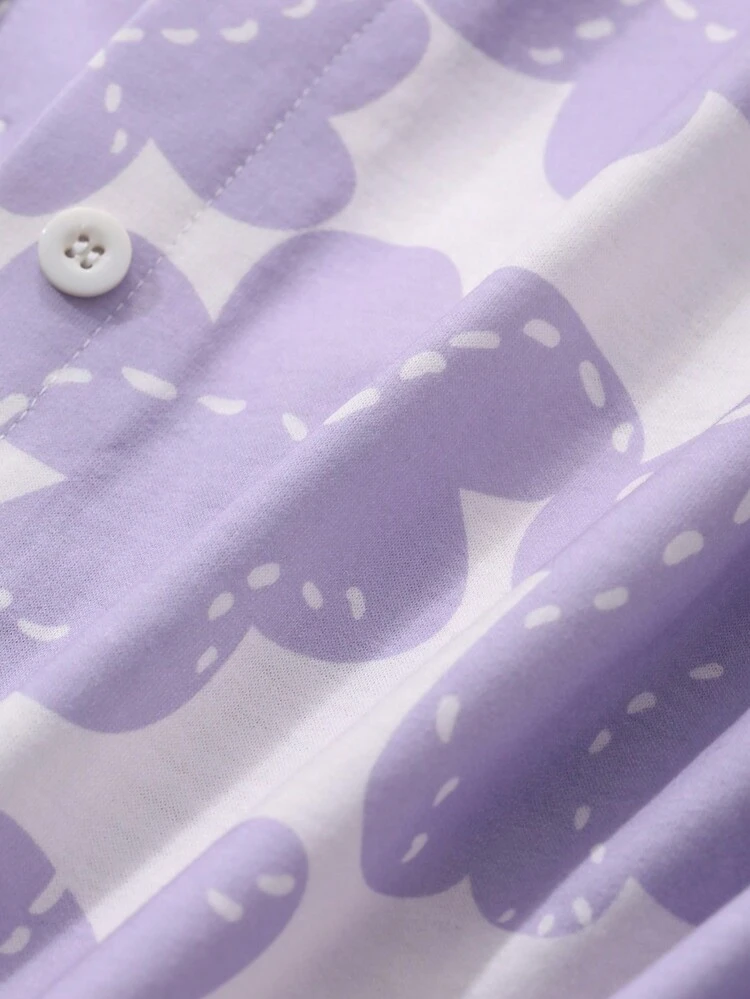 Allover Floral Pattern Print Pajamas Set