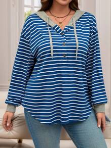 EMERY ROSE Áo nỉ dài tay dáng rộng kẻ sọc dành cho nữ, thích hợp mặc mùa đông. - Xanh và trắng - Xem 1