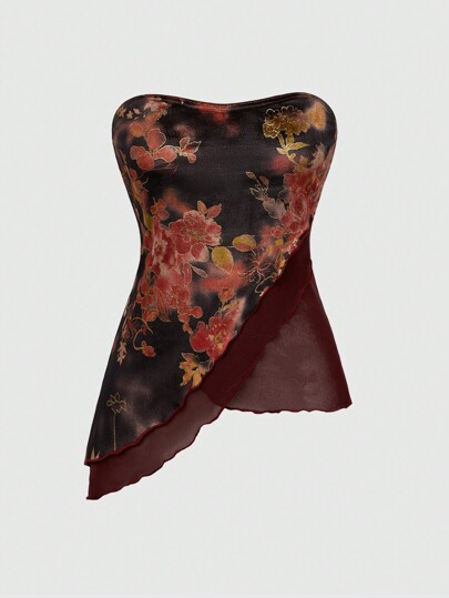 Women Hippie Luxurious Velvet Asymmetric Patchwork Crop Top