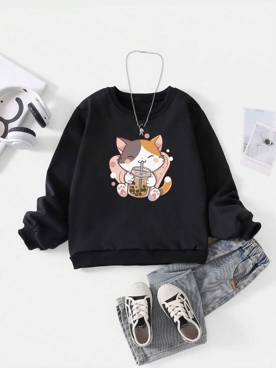 Tween Girls Casual Letter Print Round Neck Sweatshirt, Autumn/Winter
