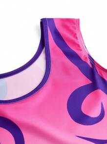 Traje de natación con malla ajustada y estampado para niñas pequeñas, apto para gimnasia, ballet y danza - Morado - Ver 3