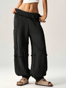 Bohemela Pantalones sueltos de cintura alta con cordón para mujer, pantalones de punto para vacaciones