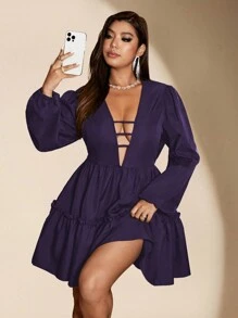 Viva Relle Vestido elegante de talla grande con cuello en V profundo, espalda abierta y tirantes cruzados
