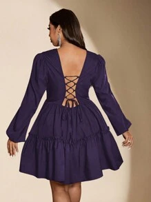 Viva Relle Vestido elegante de talla grande con cuello en V profundo, espalda abierta y tirantes cruzados