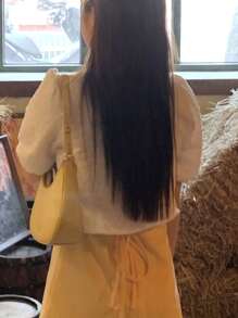 DAZY Women Textured Fabric Tie-Front Cropped Short Sleeve White T-Shirt, Spring/Summer