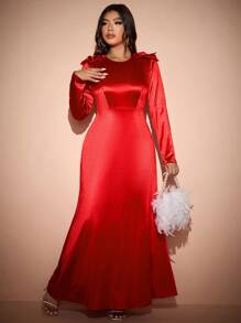 Allurite Plus Size Elegant & Sexy Solid Color Backless Dress For New Year Clothes Maxi Women Outfit Valentine Love/Lover Heart