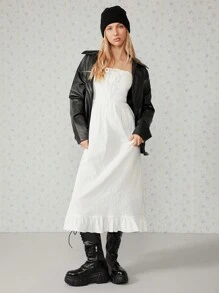 SHEIN EZwear Robe tube avec volant ourlet de couleur unie élégante - Blanc - Voir 6