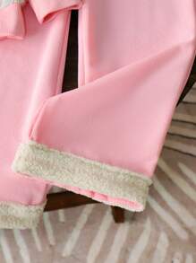 SHEIN 年轻女孩杏色运动衫和裤子套装，秋季圆领长袖可爱心形针织套头衫和直腿裤，甜美可爱的休闲装