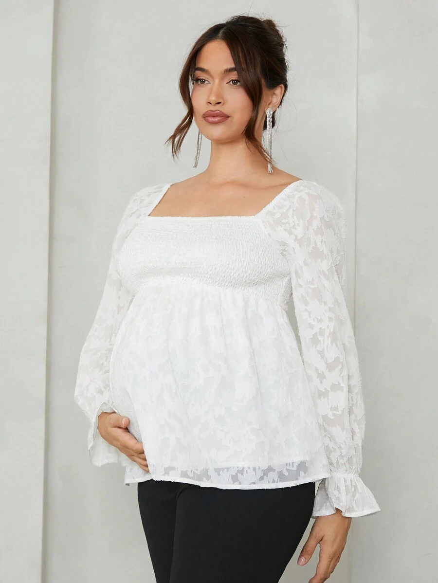 MaterniChic 情人节露肩衬衫，秋季孕妇衬衫 - 白色 - 查看 1