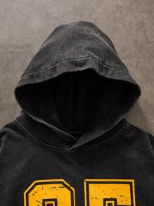 Manfinity VCAY Sudadera con capucha casual de hombre con estampado de números, otoño