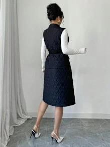 Elenzga 2 件套女士保暖夹克背心和裙子套装，适合秋冬季保暖