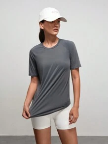 Powerista Damska koszulka z krótkim rękawem i jednolitym kolorem z siateczki na plecach, na zewnątrz