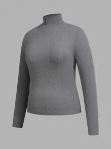 SHEIN Essnce Plus Size Women's T-Shirt, 4 Pieces, High Neck Long Sleeve Top, Out Top,Cute Tops Spring Clothes