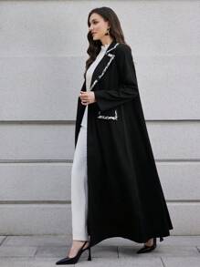 Al Najma Women's Leopard Print Collar Abaya Robe Jacket, Suitable For Autumn/Winter - Black - View 6