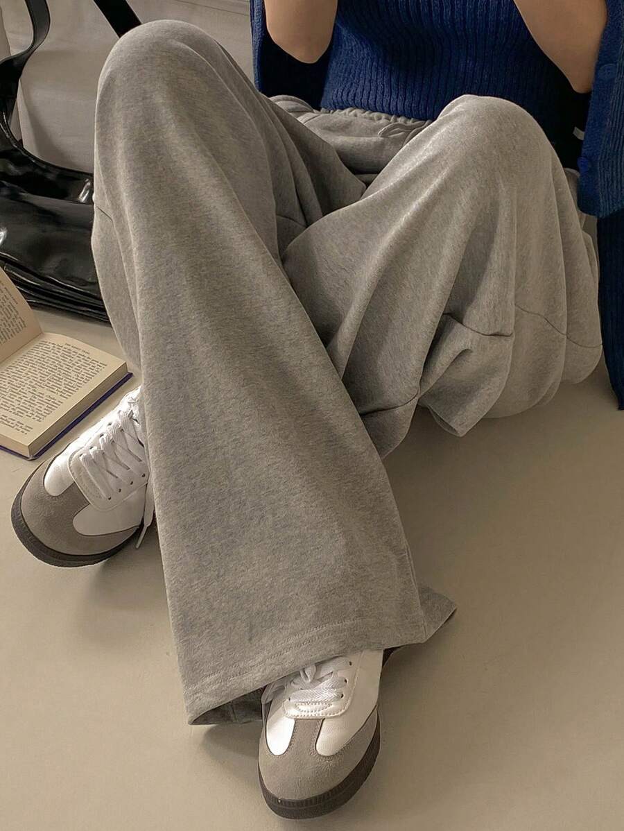 DAZY 女式松紧腰宽松休闲阔腿运动裤，运动休闲裤，四季女式慢跑裤 - 灰色 - 查看 1