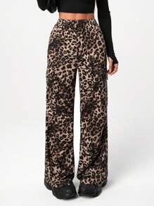 SHEIN Quần nỉ xếp ly cạp chun họa tiết da báo cho bé gái tuổi teen - màu nâu - Xem 4