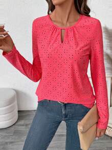 EMERY ROSE Camiseta de mujer de manga larga y cuello redondo de unicolor casual, de estilo minimalista, para uso diario