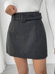 Calvaya Falda midi elegante de cintura alta y corte evasé de color liso para mujer