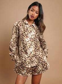 COSMINA Áo sơ mi thời trang nữ mùa thu họa tiết da báo dài tay một hàng khuy - Nhiều màu - Xem 7