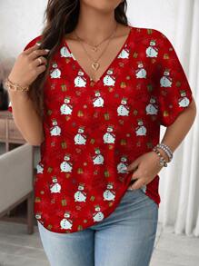 SHEIN Essnce Áo thun tay ngắn in họa tiết đơn giản, rộng rãi, thoải mái, cỡ lớn dành cho nữ, phù hợp cho mùa hè - trắng - Xem 1