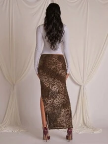 COSMINA Women Leopard Print Minimalist Fashion Casual Skirt, Daily Wear - Brown - View 5