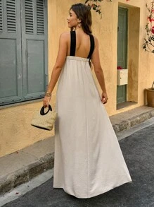 Selianne 女士黑白编织露肩连衣裙 - 卡其色 - 查看 2