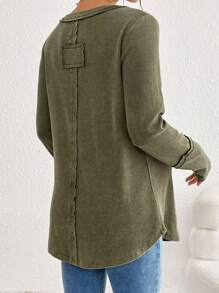 SHEIN Maternity Solid Color Round Neck Long Sleeve Button Half Placket Casual T-Shirt For Autumn