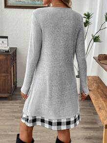 EMERY ROSE Women's Autumn Patchwork Plaid Long Sleeve Button-Down Casual Mid-Length Dress - Multicolor - View 6