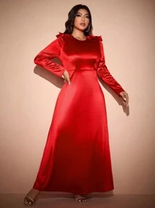 Allurite Plus Size Elegant & Sexy Solid Color Backless Dress For New Year Clothes Maxi Women Outfit Valentine Love/Lover Heart