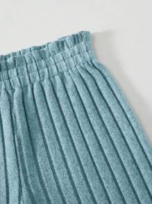 2pcs Tween Girl Straight Leg Soft & Comfortable Pants, Black And Sage Green