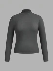 SHEIN Essnce Plus Size Women's T-Shirt, 4 Pieces, High Neck Long Sleeve Top, Out Top,Cute Tops Spring Clothes