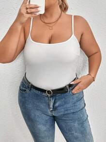 SHEIN CURVE+ 加大码 3 件装纯色吊带背心分层背心，适合秋冬季 - 黑與白 - 查看 4