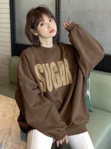 DAZY Women's Oversized Big Letter Loose Fit Fleece Sweatshirt, For Spring And Autumn - Brown - View 4