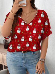 SHEIN Essnce Áo thun tay ngắn in họa tiết đơn giản, rộng rãi, thoải mái, cỡ lớn dành cho nữ, phù hợp cho mùa hè - trắng - Xem 3
