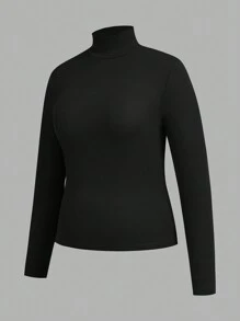 SHEIN Essnce Plus Size Women's T-Shirt, 4 Pieces, High Neck Long Sleeve Top, Out Top,Cute Tops Spring Clothes