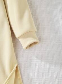 1 件 Tween Girl 保暖内衬连帽运动衫，带大字母图案，保暖秋冬装 - 杏色 - 查看 6