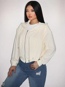 Zolique Winter Solid Color 2 In 1 Double Zipper Women's Casual Hooded Sweatshirt Winter Pullover Fall - Apricot - View 8