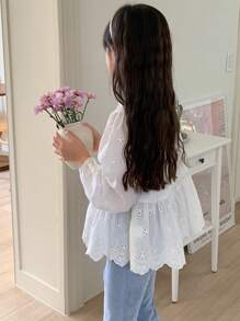 Dazy Kids Camisa para niñas preadolescentes de talla grande en otoño - Blanco - Ver 2