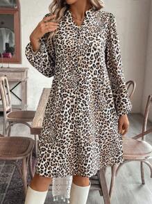 EMERY ROSE Vrouwen Luipaard Print Casual Lange Mouw Jurk, Voor Dagelijks Gebruik