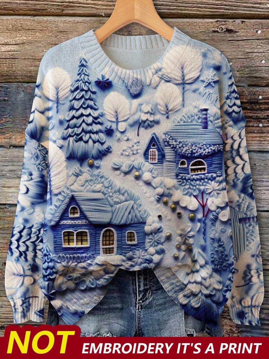 plus-size-casual-winter-snowscape-print-sweater-shein-usa