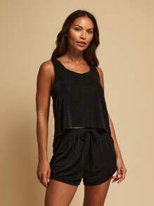 TryMe Super Comfy Loungewear Tank And Shorts Set - Black - View 1