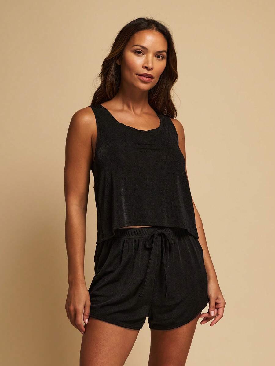 TryMe Super Comfy Loungewear Tank And Shorts Set - Black - View 1