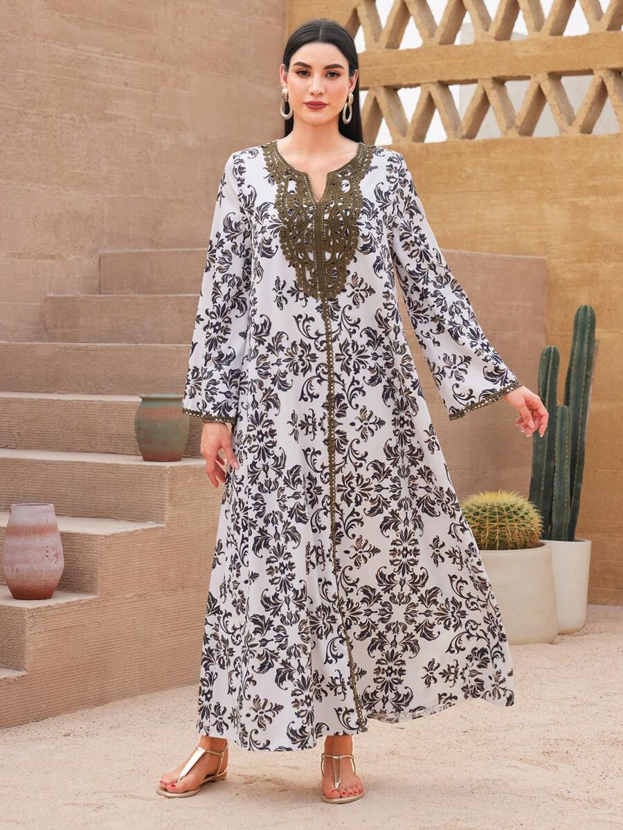 Al Najma 印花V领长袖休闲上衣，简约日常穿搭 - 彩色 - 查看 1